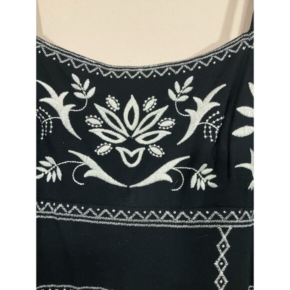 Womens Embroidered Floral Knee Length Dress S Black Fairy Grunge Boho Festival - Picture 2 of 7